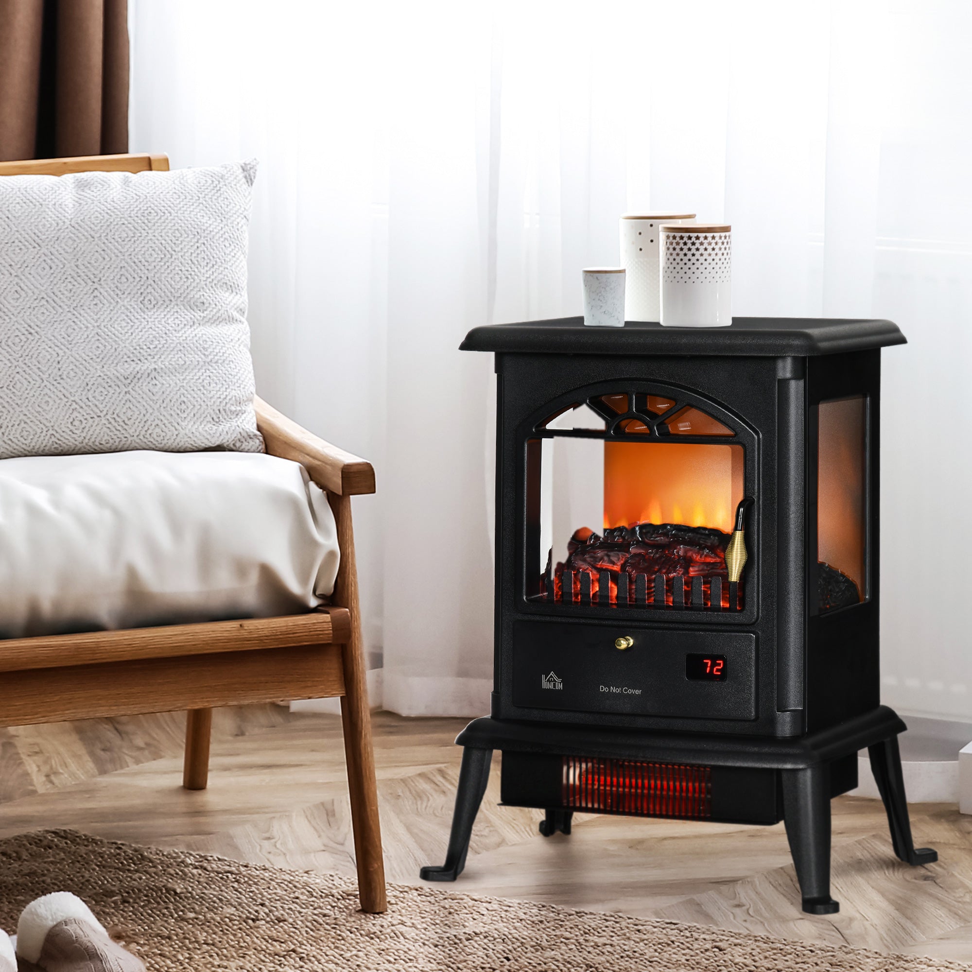 HOMCOM 22" Infrared Electric Fireplace Stove, Freestanding Fireplace Heater with 3D Flame Effect, 1000W/1500W, Black