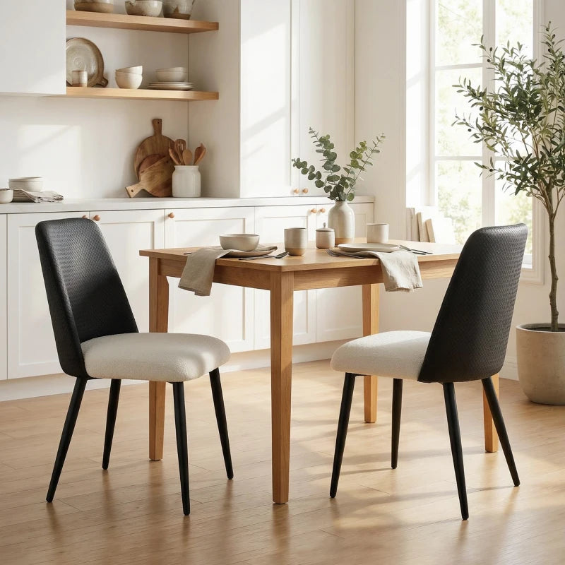 Dining Chairs Upholstered Kitchen Chairs Set of 2 with Steel Legs and Padded Seat for Dining Room, Kitchen, Black