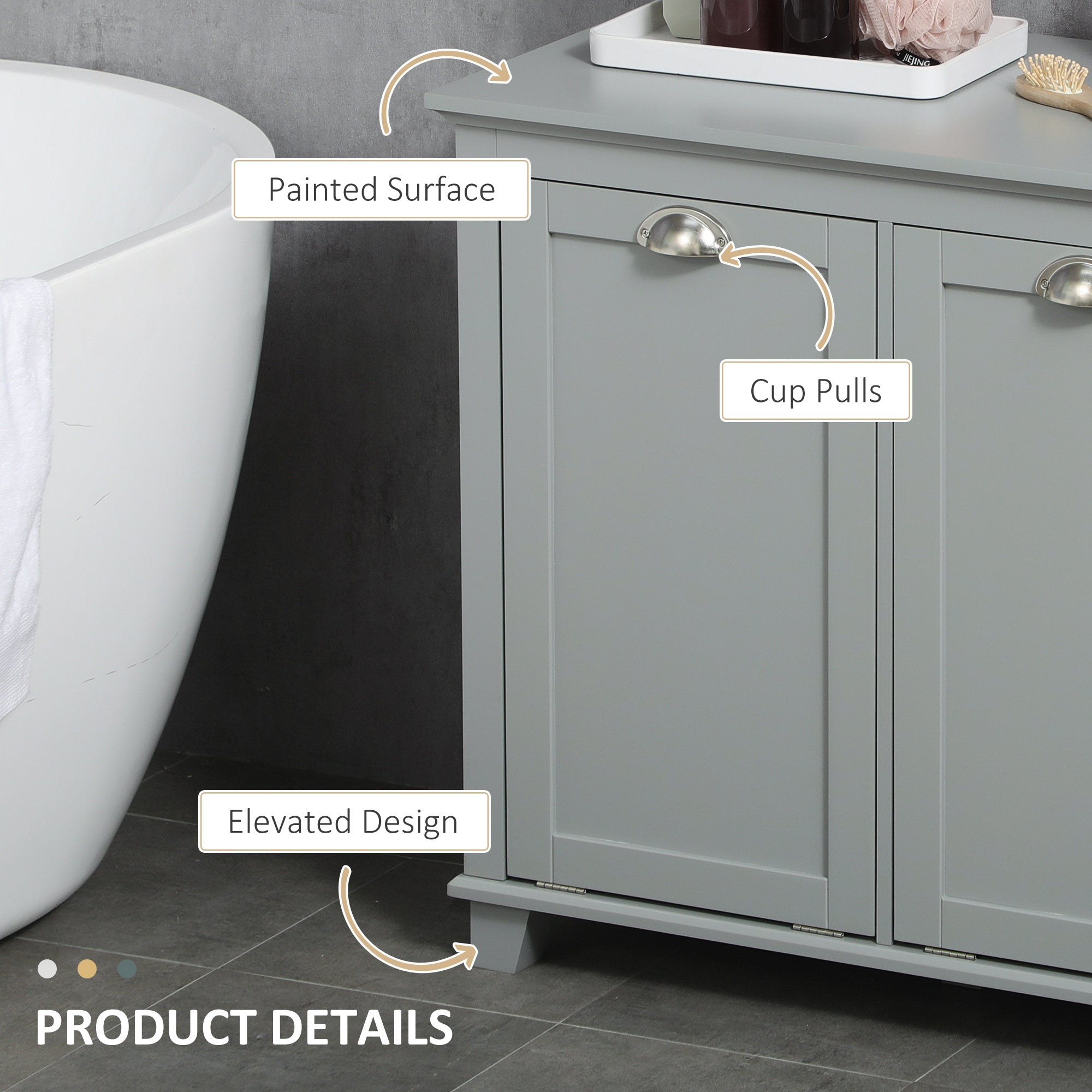 HOMCOM Bathroom Laundry Storage Cabinet: Tilt-out Hamper Organizer, Two-Compartment, Grey