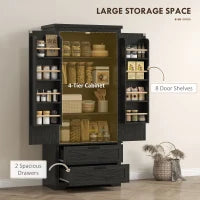 Farmhouse Kitchen Pantry Storage Cabinet, 64" Freestanding Kitchen Pantry Cabinet with Drawers, Distressed Black