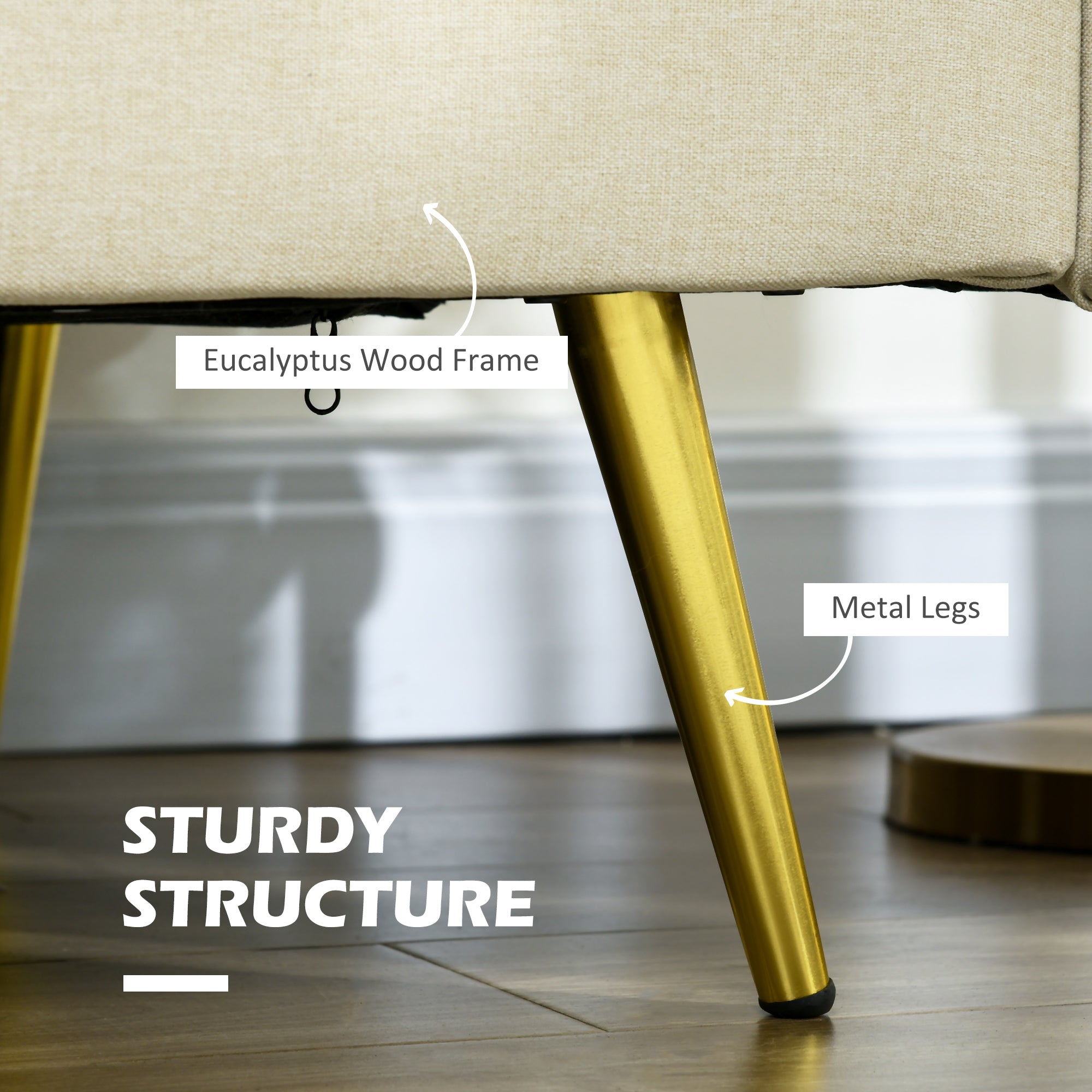 HOMCOM 56" Loveseat Sofa Beige Upholstered 2 Seater Couch with Back Cushions for Bedroom Comfortable