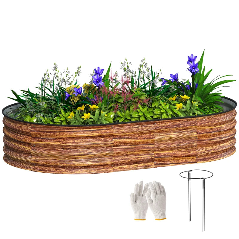 5' x 3' x 1' Large Outdoor Planter Box, Galvanized Raised Garden Bed with Metal Plant Stake, Brown Wood Effect