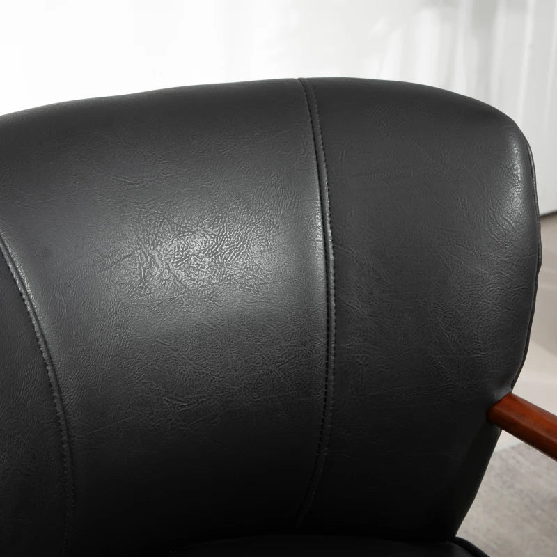 Accent Chair, Modern Armchair, Faux Leather Upholstered Living Room Chair with Wood Legs and Wide Padded Seat, Black