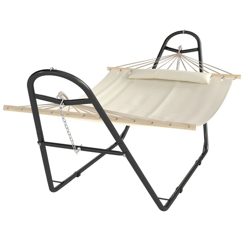 Hammock with Stand, Heavy Duty Camping Hammock with Detachable Pillow and Spreader Bar, 264 lbs Capacity, Cream White