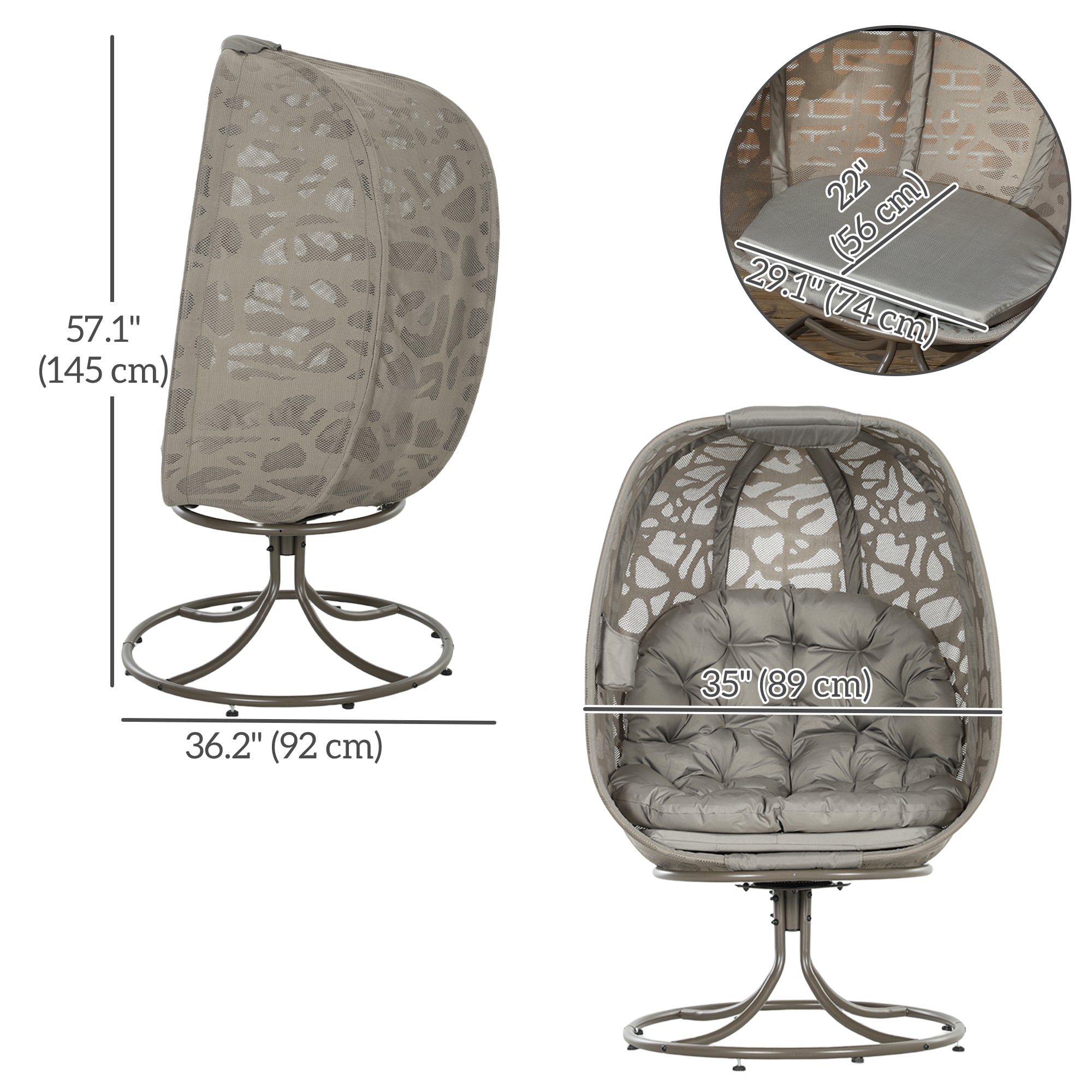 Outsunny Swivel Egg Chair Outdoor, Lounge Chair with Cushions and Foldable Basket Seat for Backyard, Garden and Living Room