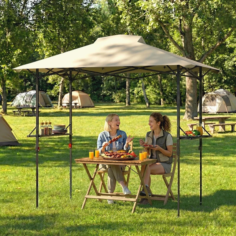 5 x 8.5 ft Pop Up Grill Gazebo with 2 Shelves, UPF 50+ Outdoor Instant Canopy Portable Shelter with Carry Bag, Khaki