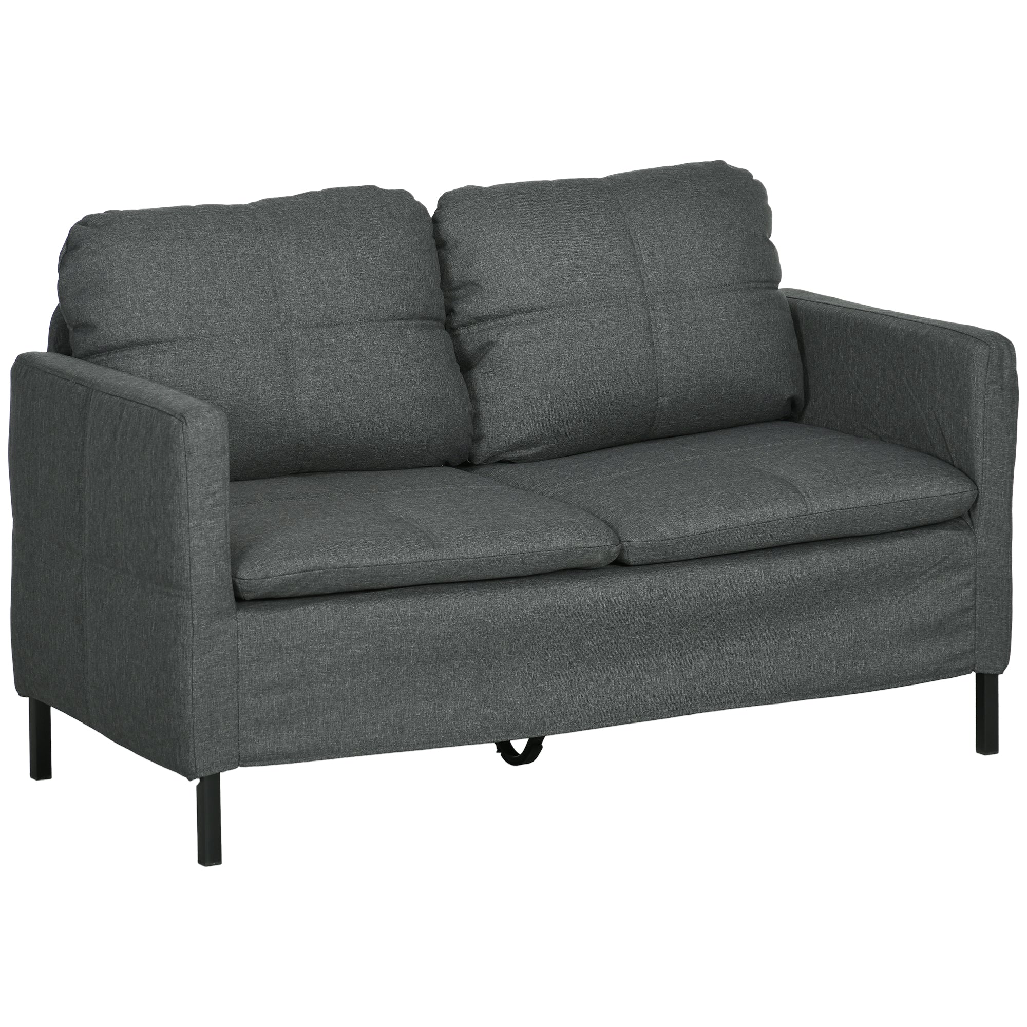 HOMCOM Sofa 53" 2-Seater Upholstered Two Seater Couch Steel Legs Bedroom Living Room Dark Grey