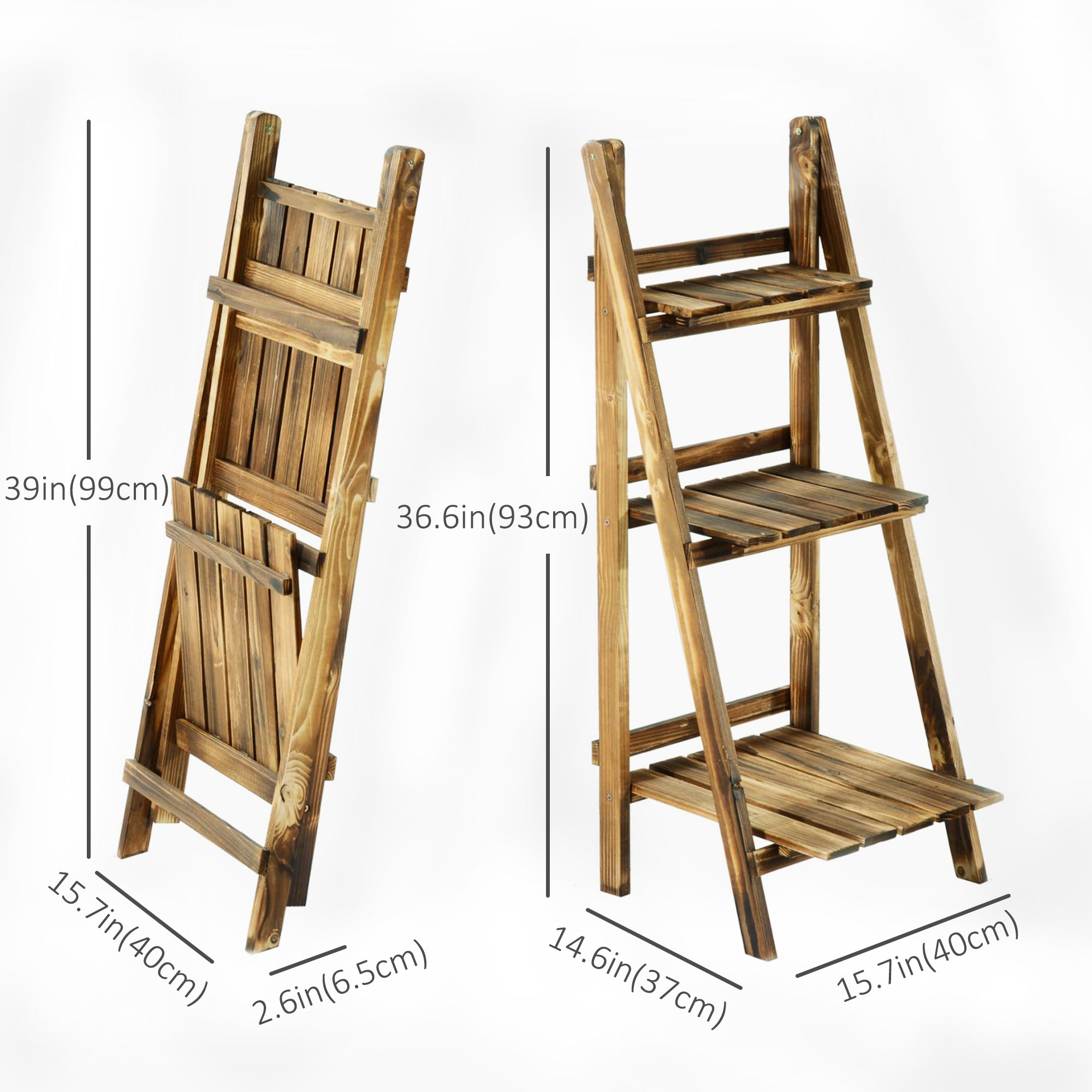 Outsunny Outdoor Plant Stand, Foldable Flower Stand 3-Tier Wooden Plant Shelf for Garden Indoor Outdoor, 16" x 15" x 37''