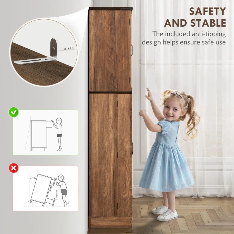 64" Tall Kitchen Pantry Cabinet with Spice Racks and Adjustable Shelves, Brown Wood Grain