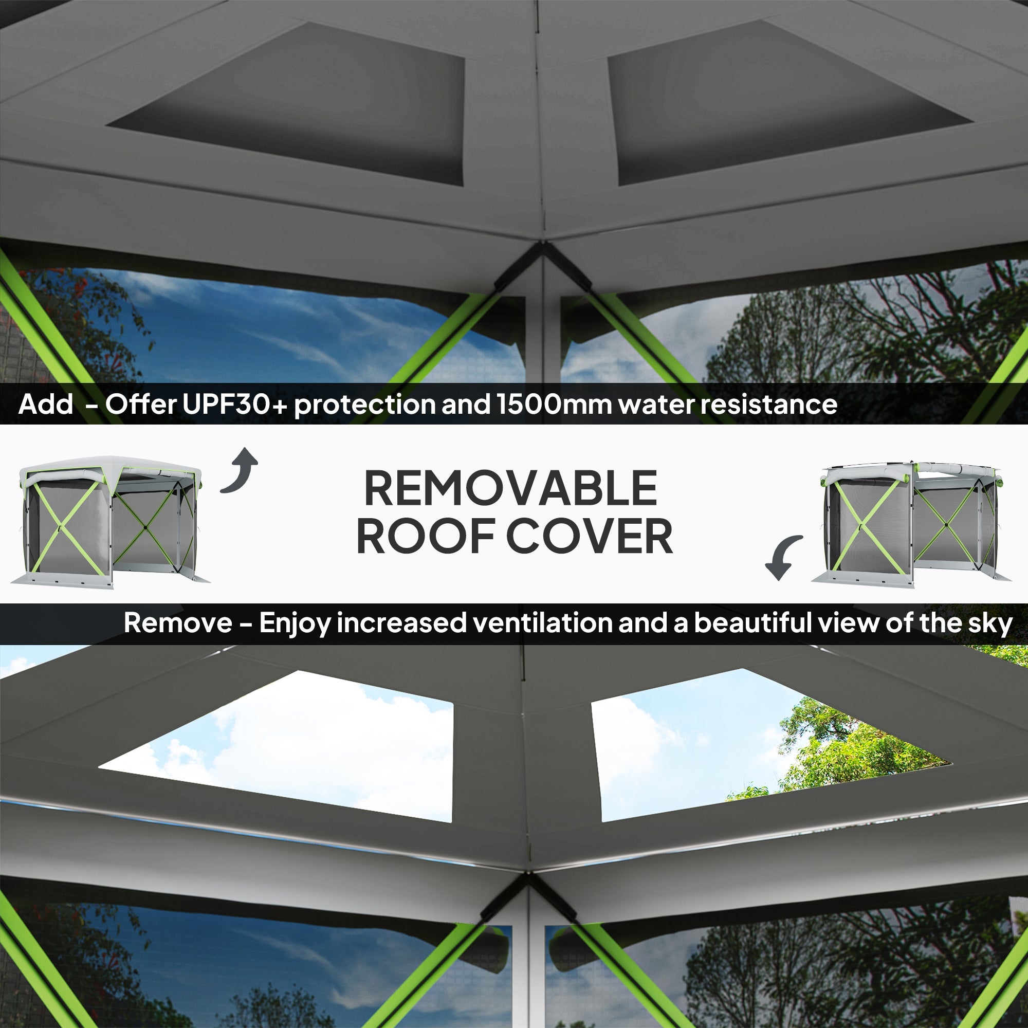 Outsunny 11 x11ft Pop Up Gazebo, Outdoor Camping Tent with Removable Roof & Roll-Up Wind Panels for Backyard & Campsite