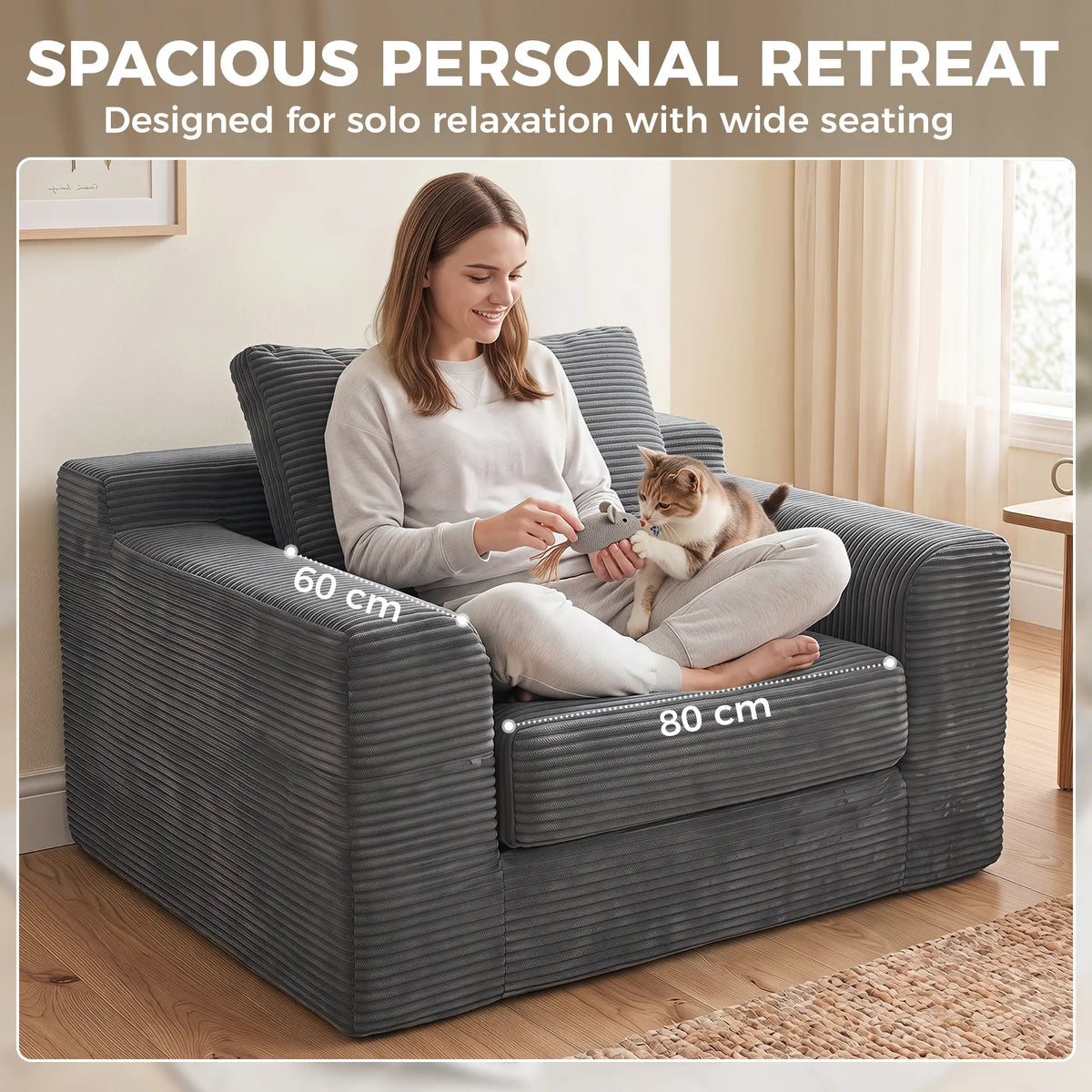51.2-Inch Folding Chair Bed with Pillow, Corduroy Upholstered Sleeper Chair, Modular Floor Sofa, Dark Grey