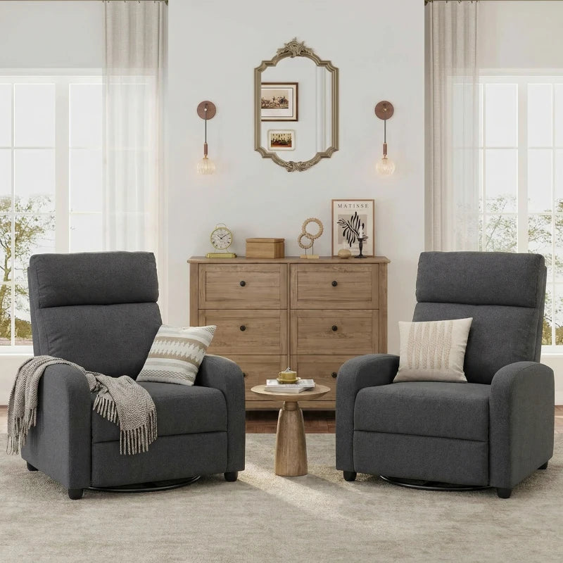 Fabric Recliner Sofa Manual Recliner, Home Theater Seating Single Reclining Sofa Chair with Padded Seat for Living Room, Dark Grey