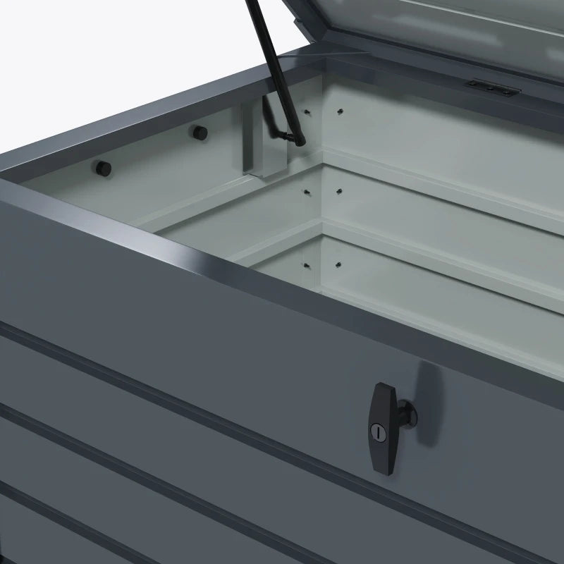 82 Gallon Garden Storage Box, Waterproof Outdoor Storage Container with Wheels and Handles, Dark Grey