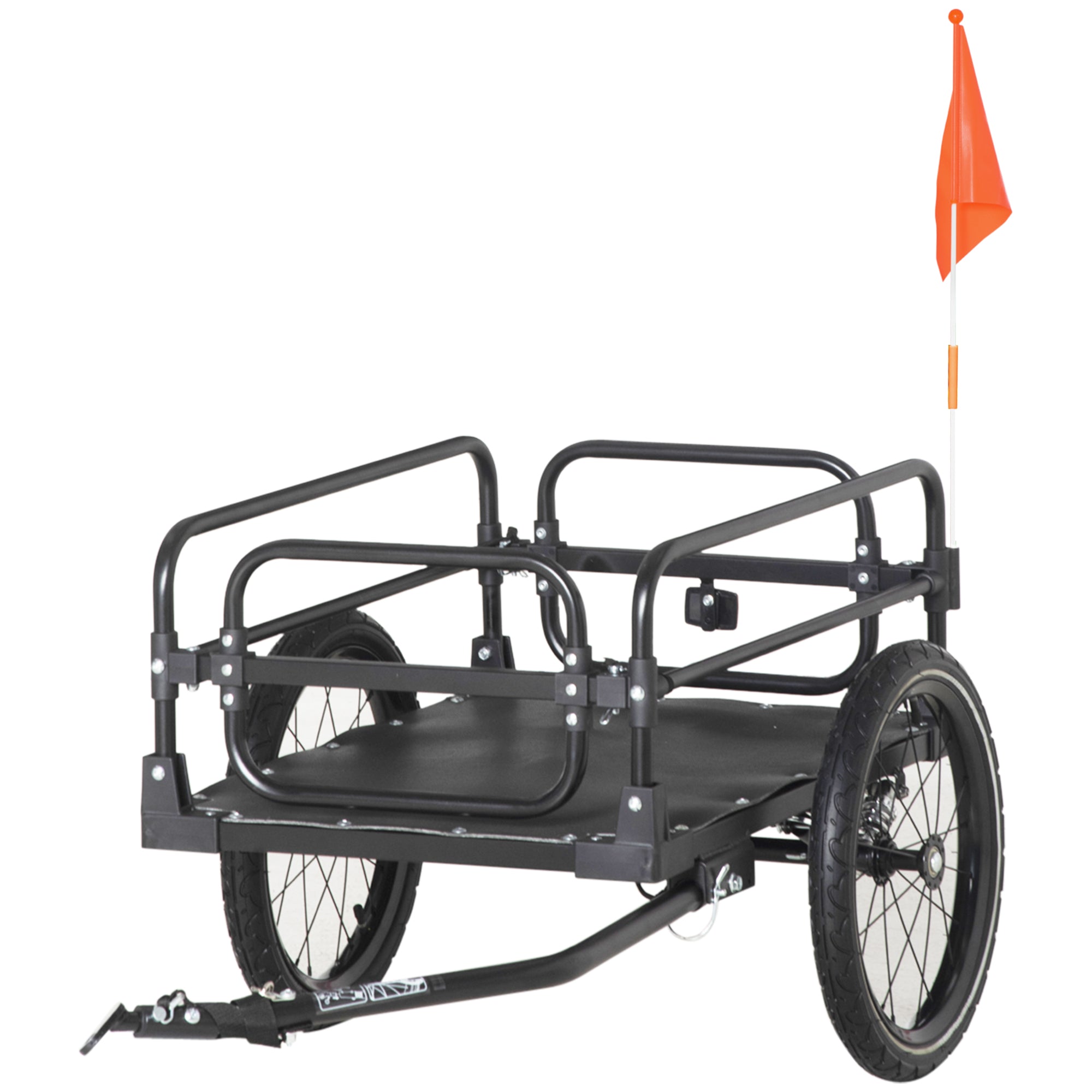 Aosom Bike Trailer, Bicycle Cargo Carrier with Suspension, Triple Safety Features, 16" Wheels, Hitch, Steel Frame, Black