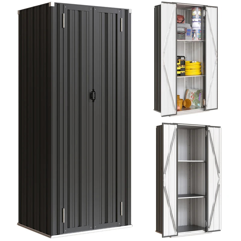 Outdoor Storage Shed with Adjustable Shelves Metal Garden Shed with Double Doors for Patio Balcony Garage
