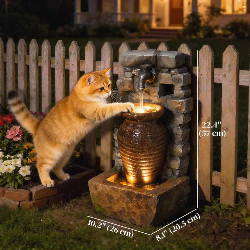 Outdoor Water Fountain Adjustable Water Flow Garden Fountain with LED Lights Rustic Urn Design