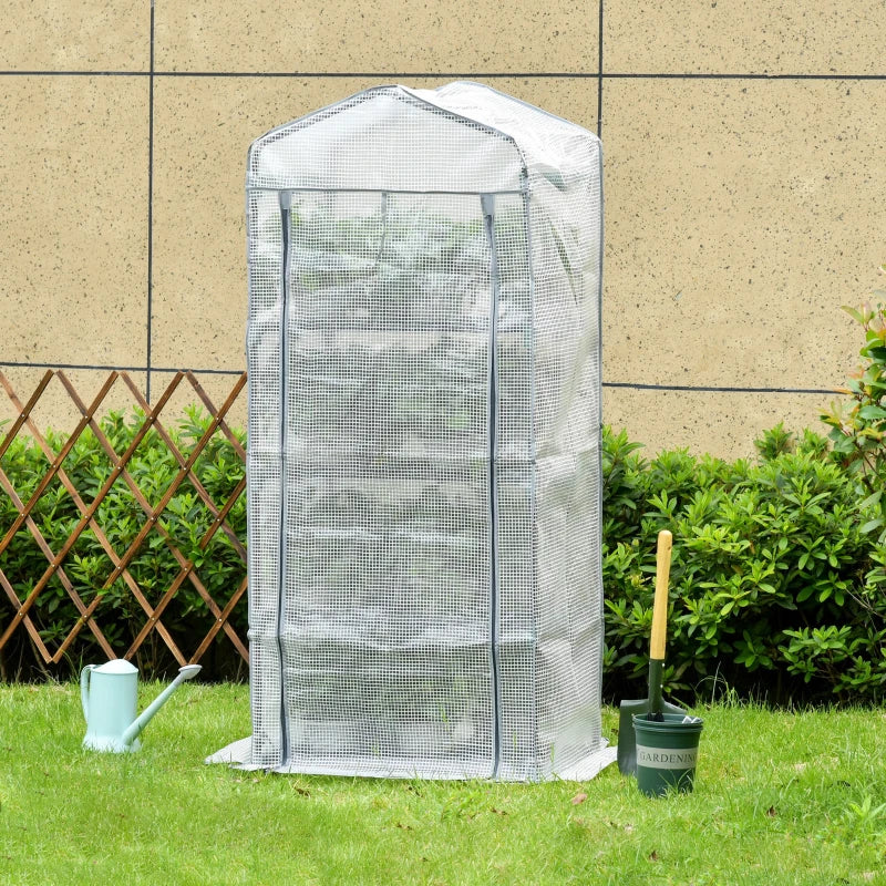 Portable Greenhouse Outdoor Hot House with 4 Tier Shelves, Steel Frame, PE Cover, 28" x 20" x 63" , White