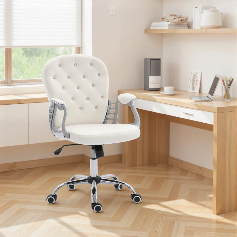 Office Chair, Computer Desk Chair with Adjustable Height and Tufted Back, Cream White