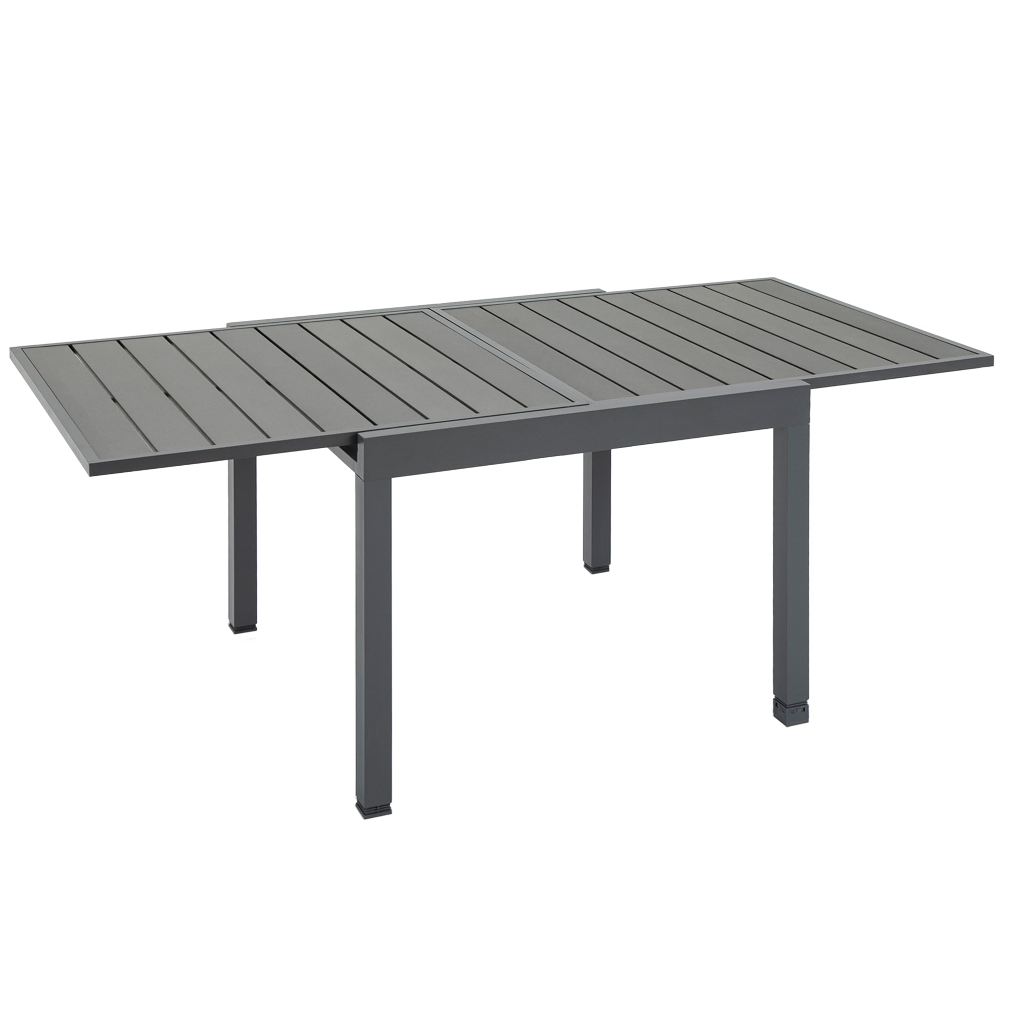 Outsunny Expandable Dining Table Metal Outdoor Slat Table for 4-6 Person Rectangular Garden Bistro Patio Table, Grey