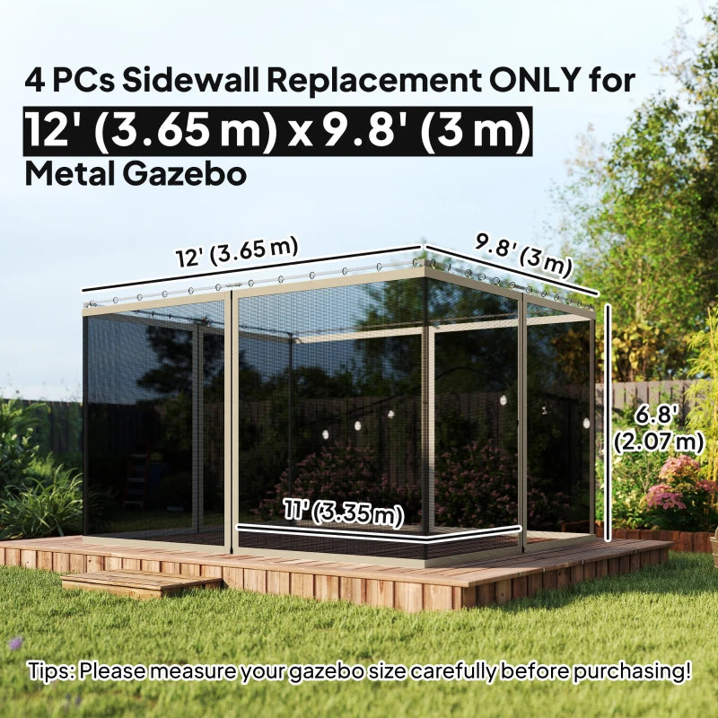 Replacement Mosquito Netting for Gazebo 10' x 12' Black Screen Walls for Canopy with Zippers, Khaki