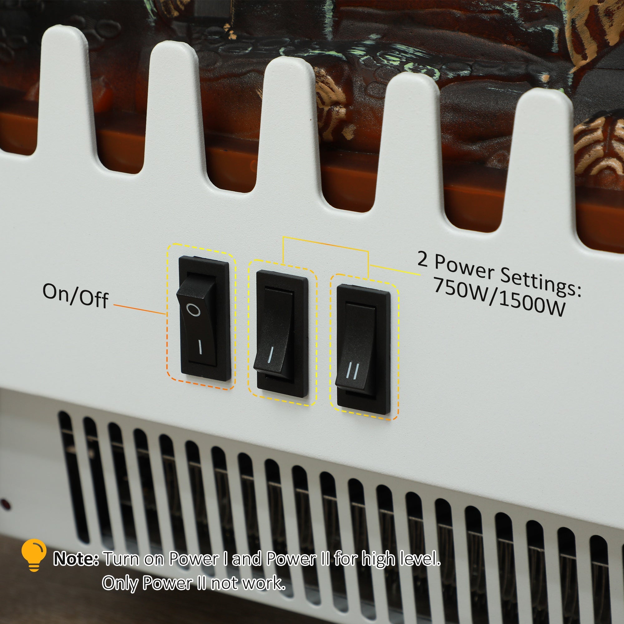 HOMCOM Freestanding Electric Fireplace Stove Heater with Overheat Protection and Realistic Flame Effect, 750W/1500W, White