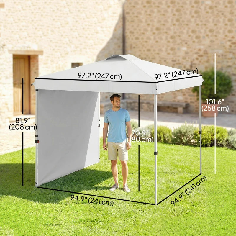 8 x 8 ft Pop Up Canopy with 1 Sidewall, Carry Bag and 4 Sand Bags, Height Adjustable Instant Sun Shelter, White
