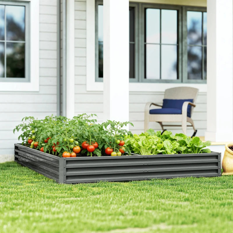 L-Shaped Raised Garden Bed, 82" x 109" x 12" Galvanized Steel Planter Box with Multi-reinforced Rods for Vegetables, Flowers and Herbs, Light Grey