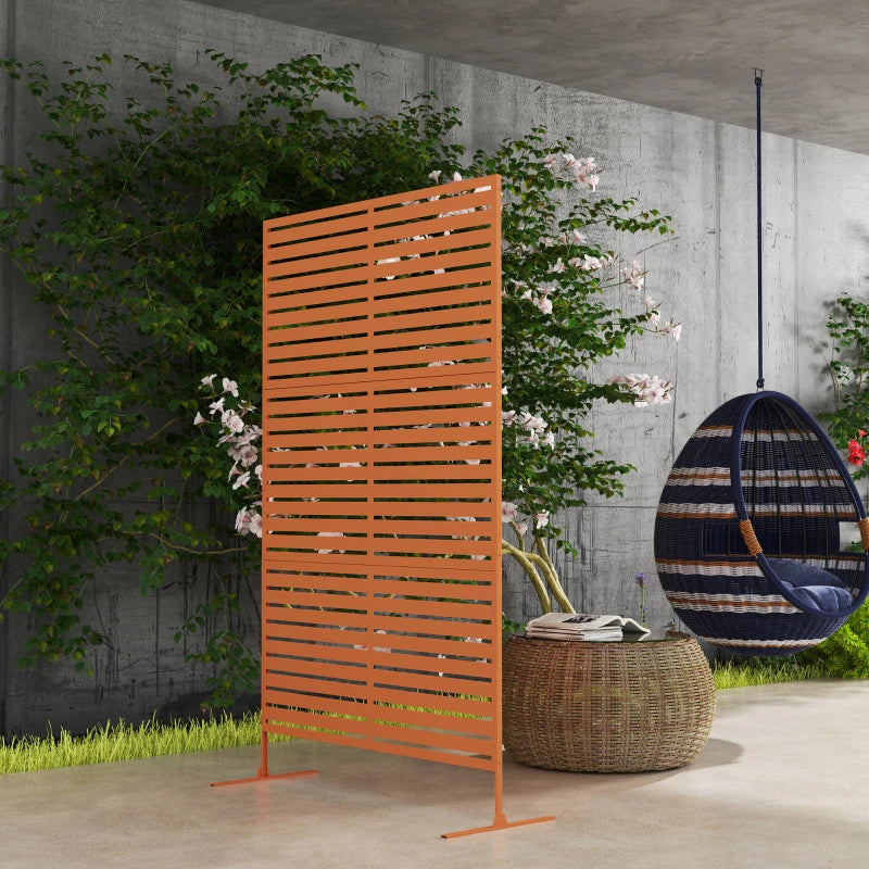 Decorative Outdoor Privacy Panel, Freestanding Metal Outdoor Divider with Stand for Garden, Backyard, Deck, Pool, Brown