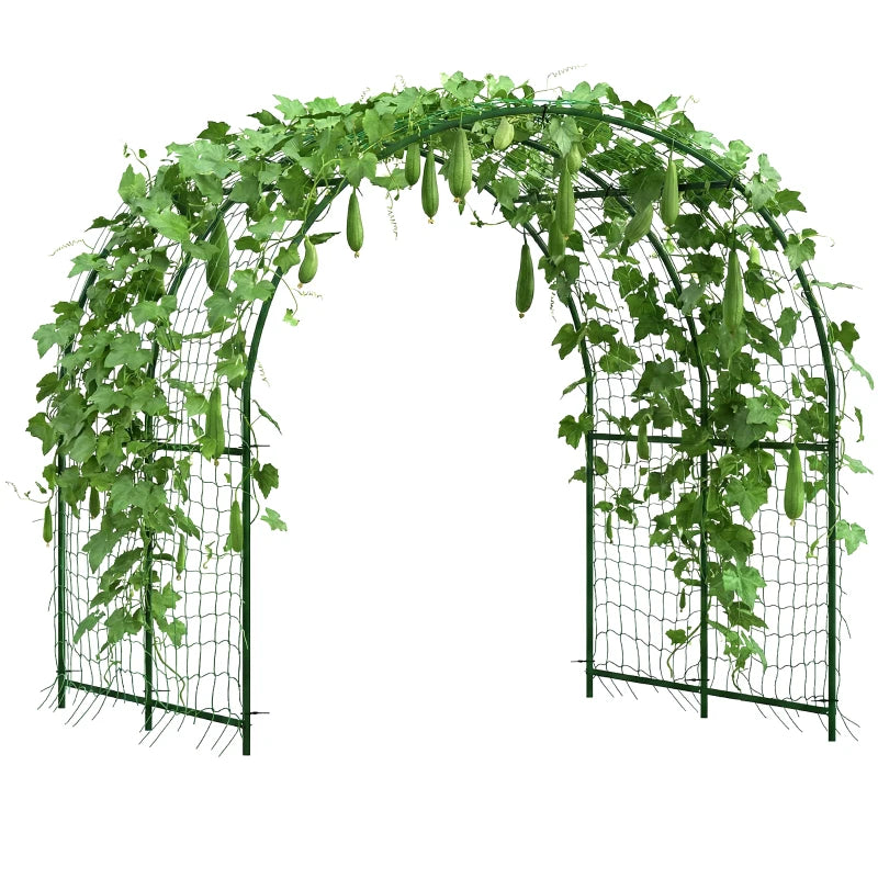 Garden Arch Trellis for Climbing Plants Outdoor, 7.1FT Tall Cucumber Trellis with Climbing Net for Backyard, Lawn