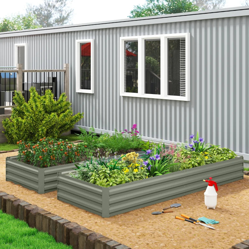 8 x 3 x 1ft Galvanized Raised Garden Bed, Metal Elevated Planter Box for Growing Flowers, Herbs, Succulents, Light Grey