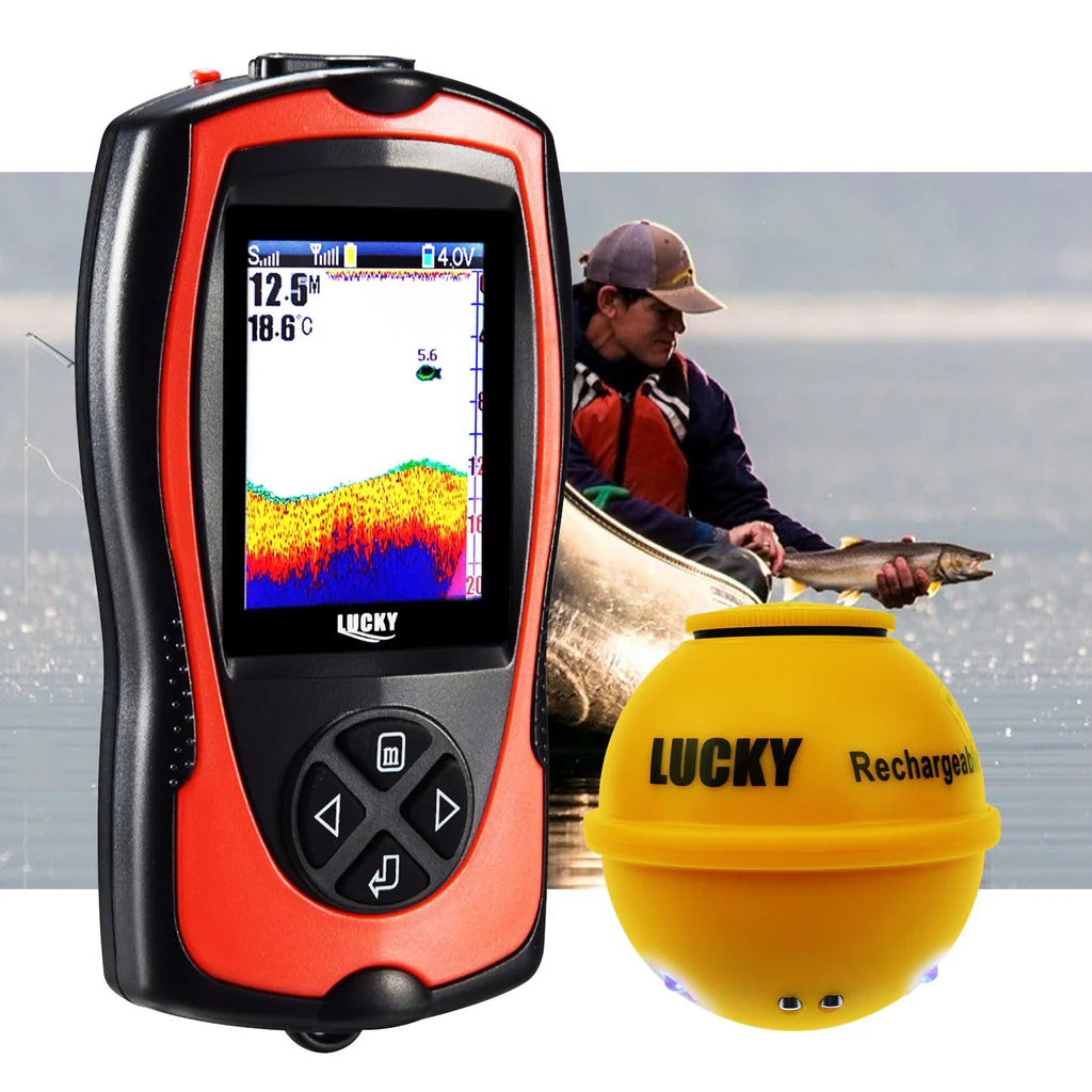 FF-1108-1CWLA Wireless Fish Finder with Rechargeable Sonar Sensor, Fish Attracting Light, 147 ft Depth Detection & 2.4" Color LCD