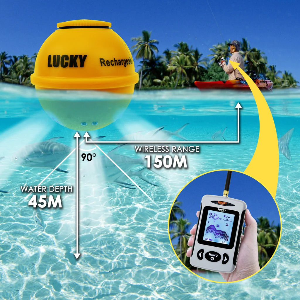 FFW-718LA Wireless Fish Finder, Rechargeable Sonar Sensor, 492 ft Wireless Range, 147 ft Depth Detection with Fish Attracting Light