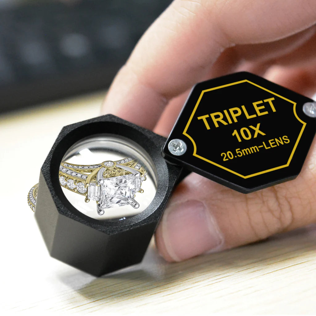10x Jewelry Loupe Magnifier with 20.5mm Triplet Optical Glass Lens & Protective Case