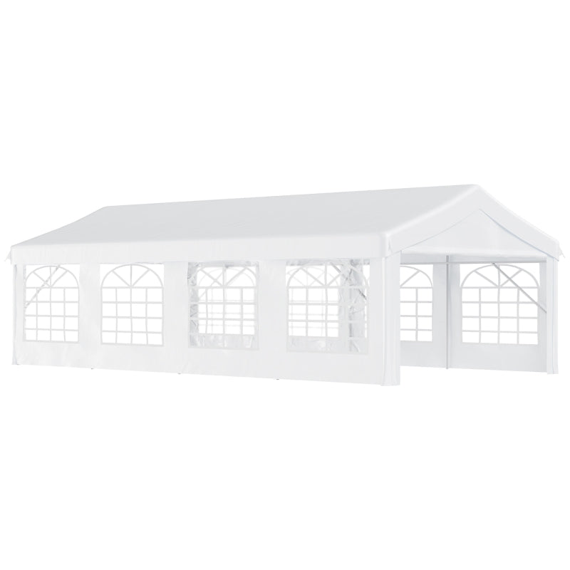 Outsunny 13' x 26' Heavy-duty Outdoor Carport Party Event Tent Patio Gazebo Canopy with 4 Sidewalls, White