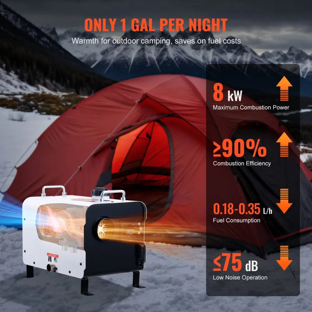 VEVOR 8KW Diesel Heater, 12V/24V All-in-One Air Heater, Bluetooth App, Remote & Display, CO Alarm, Fast Heating Horizontal Portable Heater for Vehicles & Garage