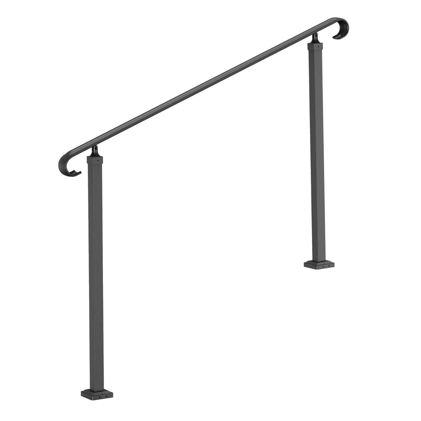 Handrails For Outdoor Steps, Fit 3-5 Steps Outdoor Stair Railing, Wrought Iron Handrail, Flexible Front Porch Hand Rail, Black Transitional Hand Railings For Concrete Steps Or Wooden Stairs