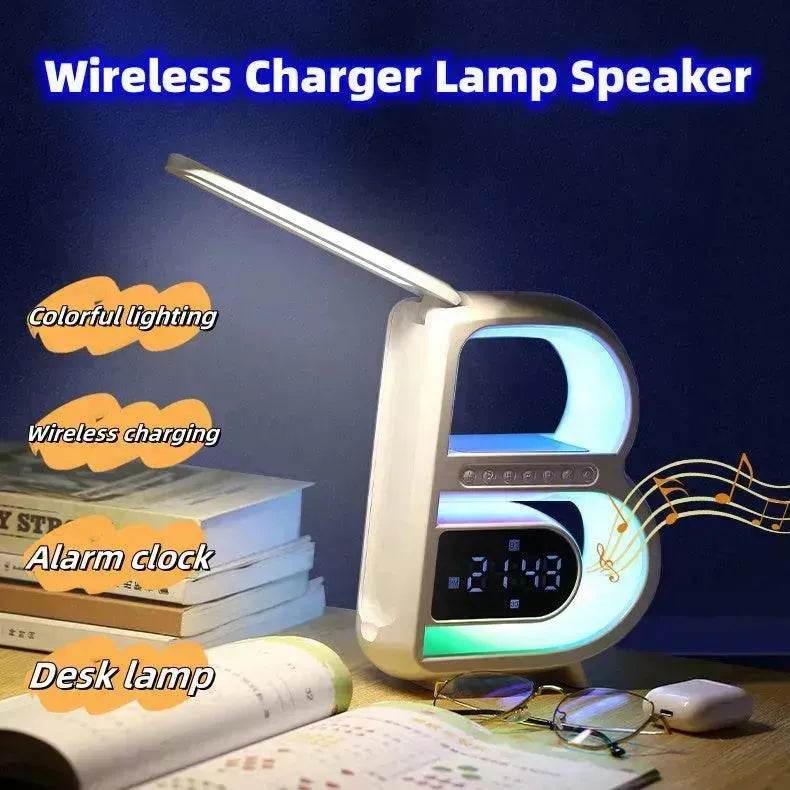 2025 New B-Shaped Portable Bluetooth Speaker Multifunctional Smart Music Rhythm LED Lighting Phone Wireless Charger TF Card AUX Input Standard Mode