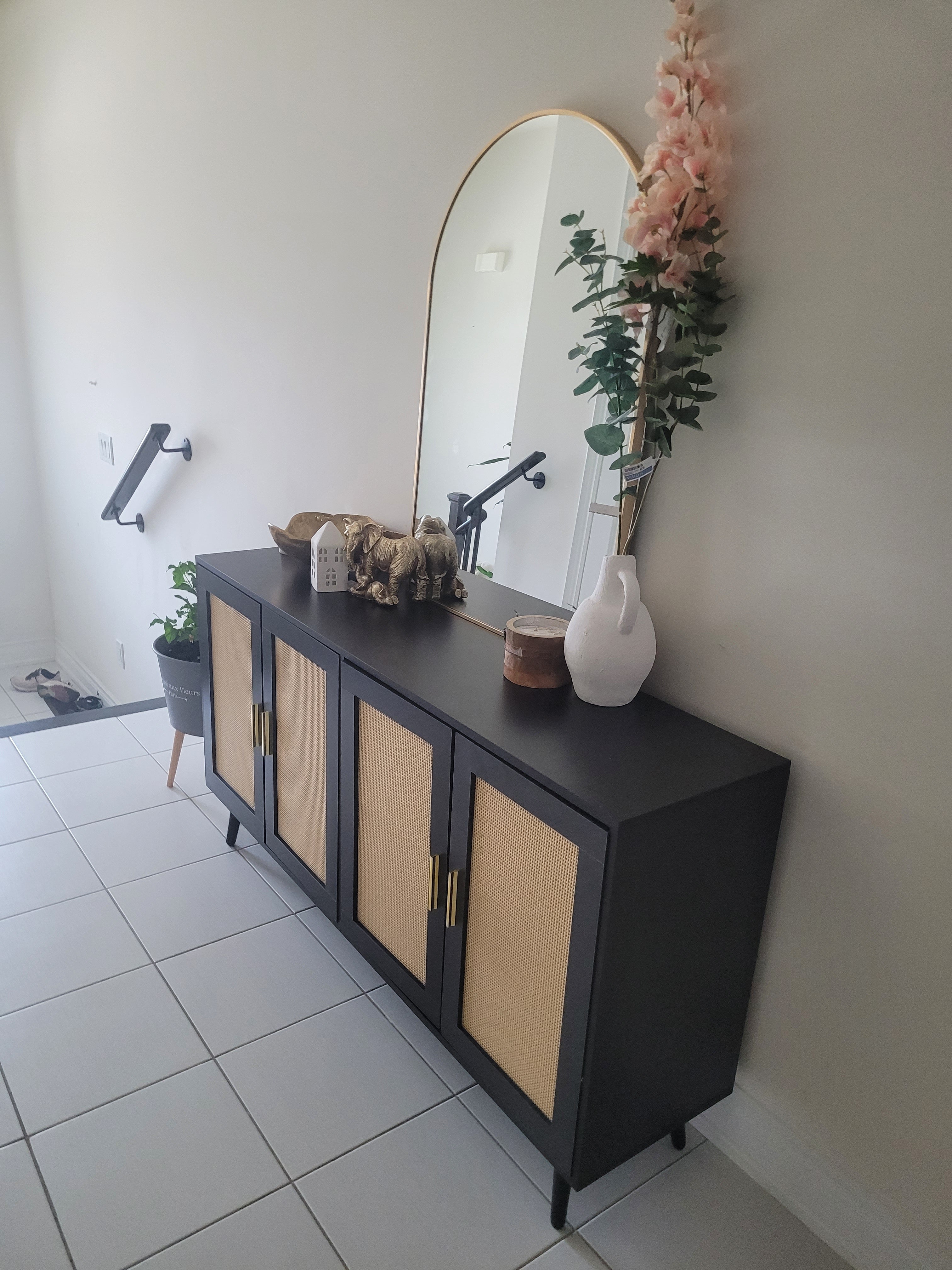Accent Rattan Sideboard Buffet Cabinet with 4 Rattan Doors.