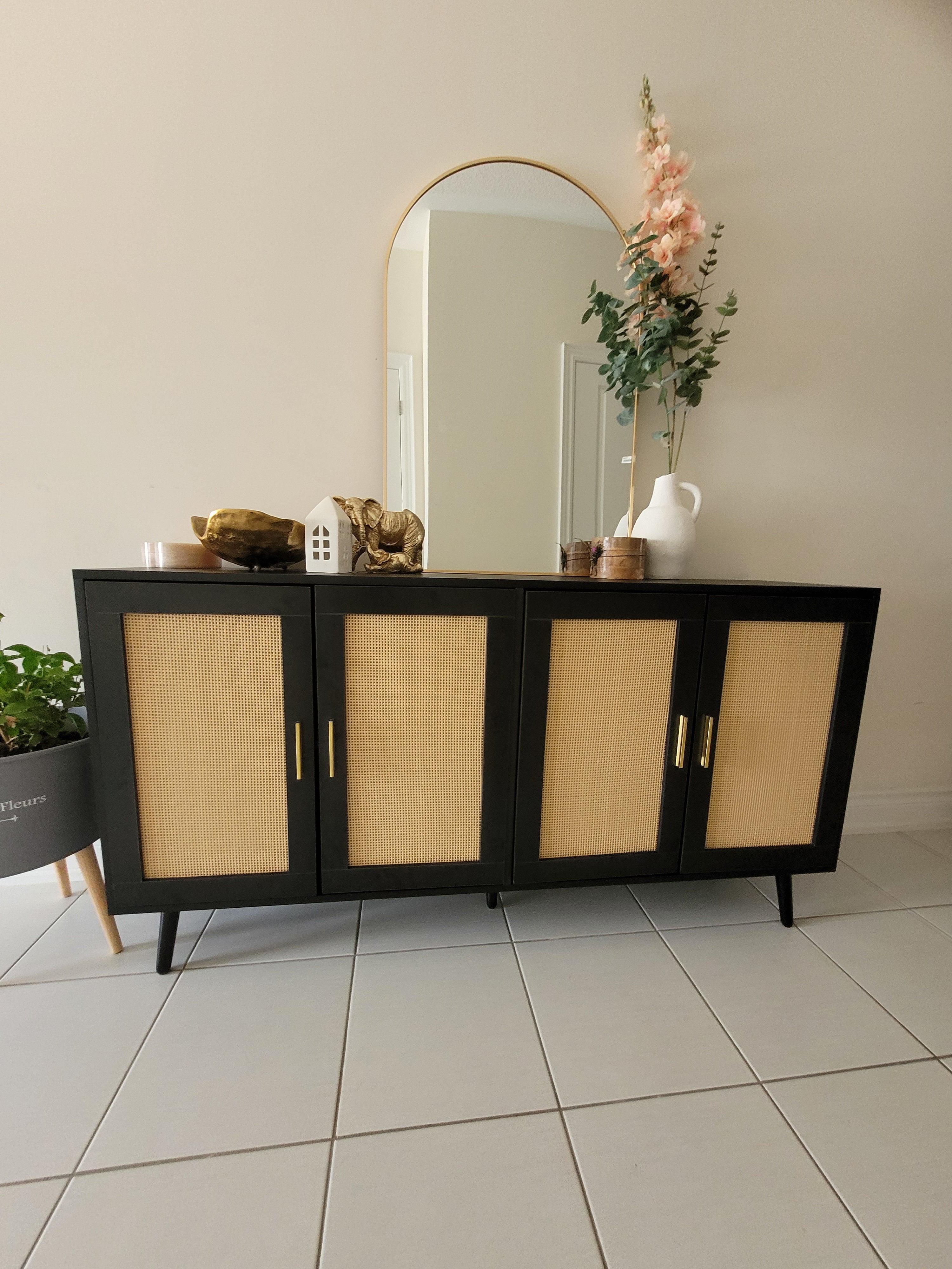 Accent Rattan Sideboard Buffet Cabinet with 4 Rattan Doors.