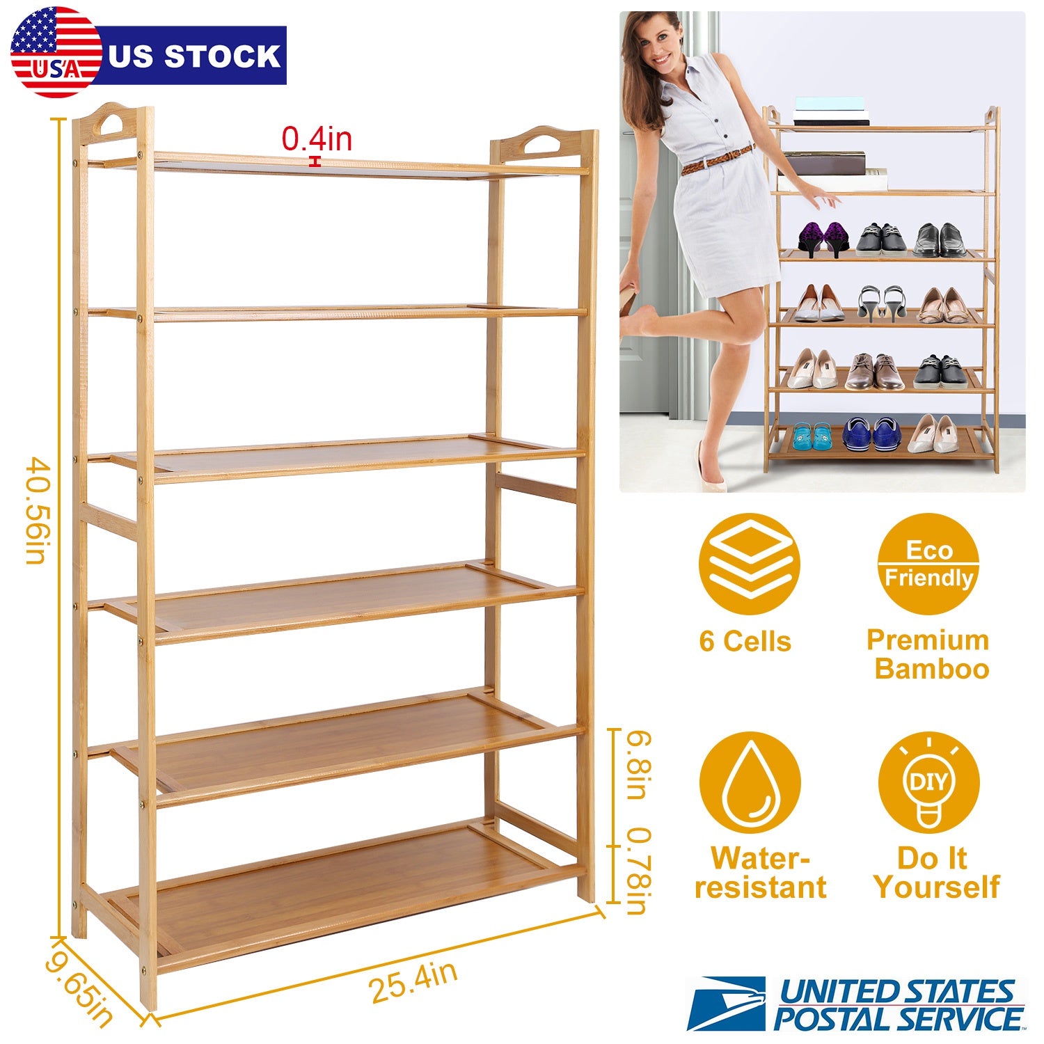 6 Tier Bamboo Shoe Rack Organizer Shoe Self Storage Entryway Standing Shelf Shoe Tower
