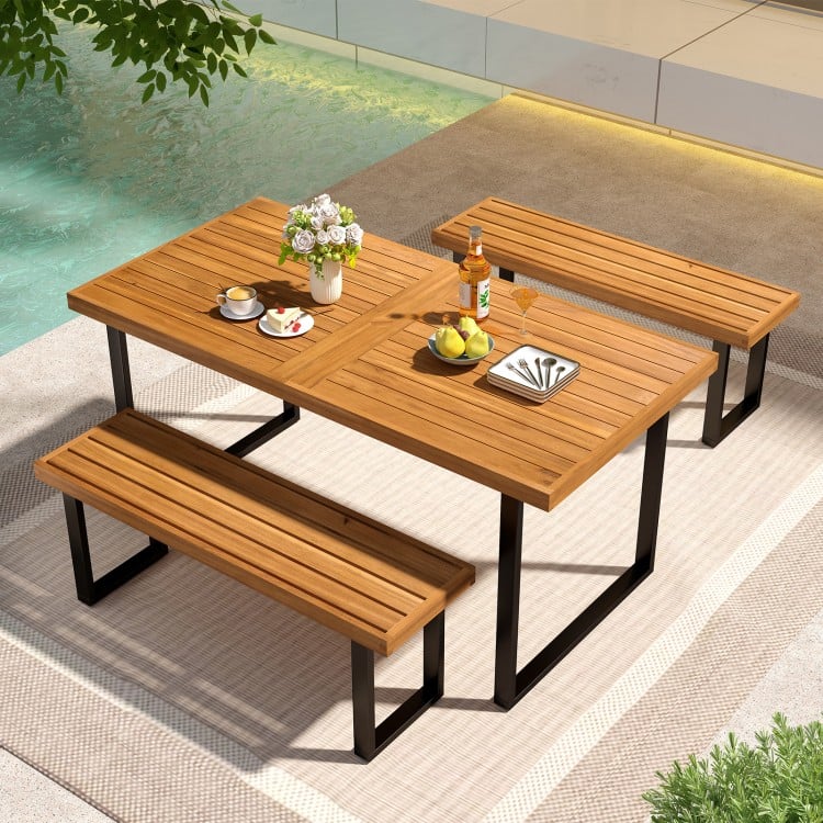 Acacia Wood Dining Table for 6 People Wooden Rectangular Table