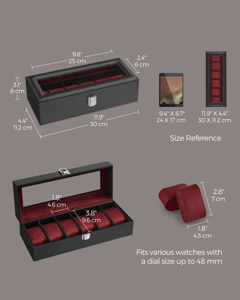 SONGMICS 6 & 12-Slot Watch Box with Large Glass Lid