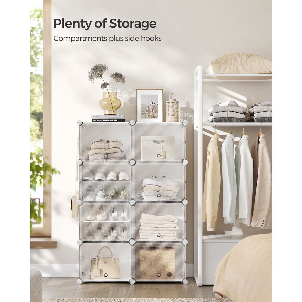 SONGMICS Cubes Plastic Shoe Rack with Doors, Holds Up to 16 to 48 Pair of Shoes