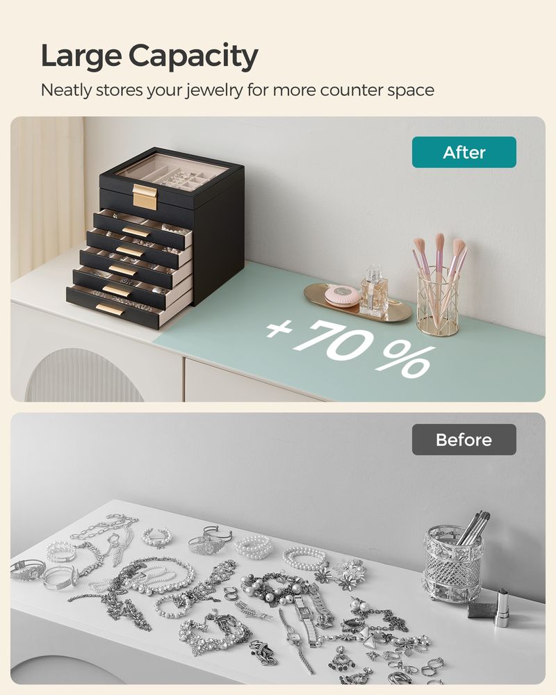 SONGMICS Jewelry Box with Glass Lid
