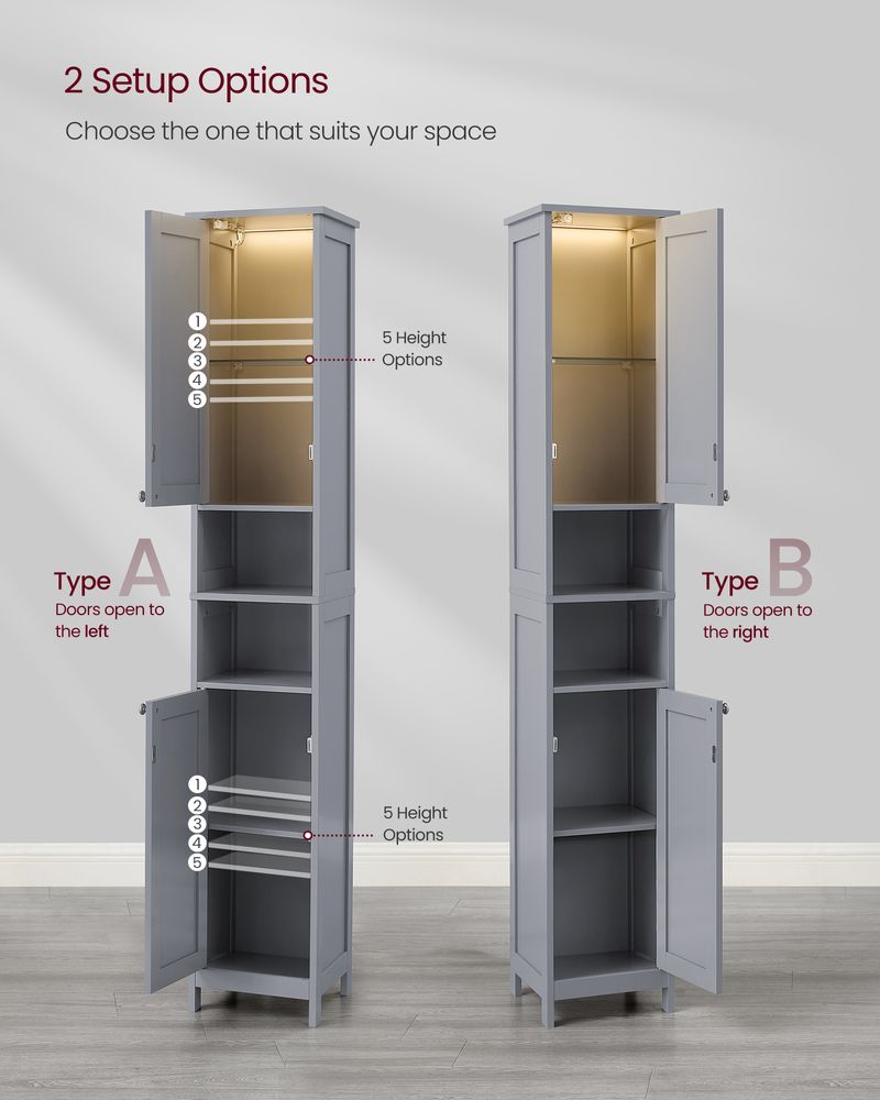 VASAGLE Tall Bathroom Cabinet with Lights