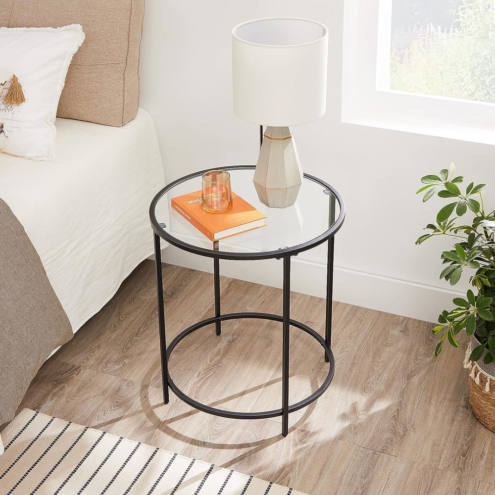 VASAGLE Glass Round Side Table with Metal Frame