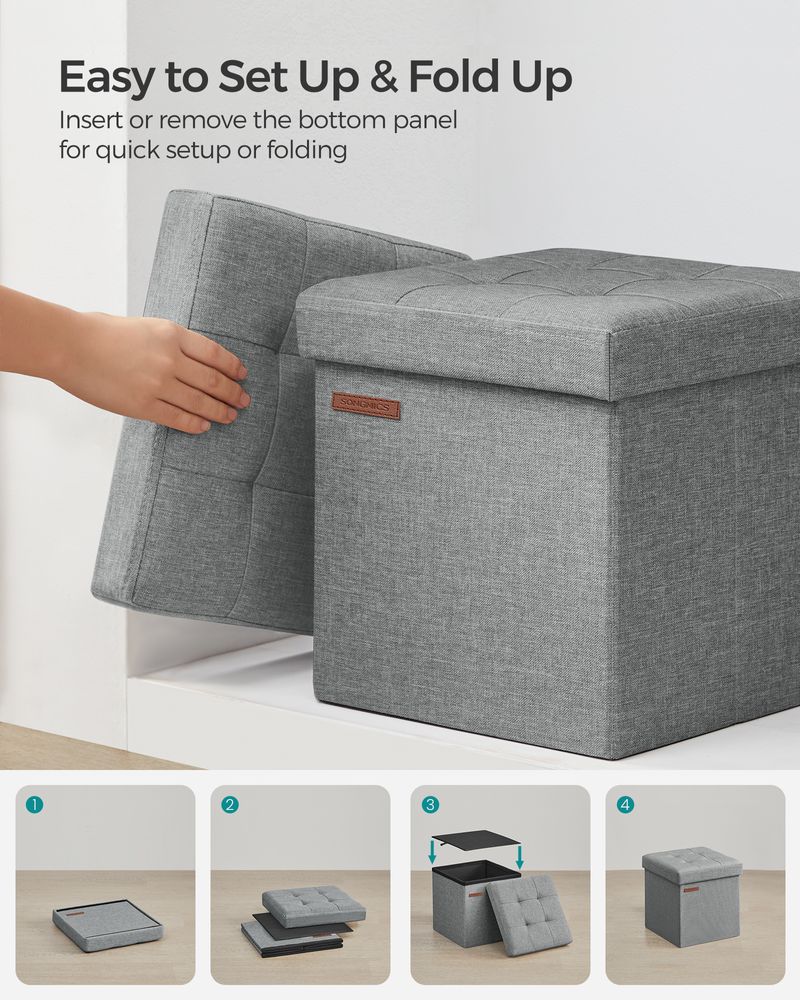 SONGMICS 11.8 Inches Small Folding Storage Ottoman Cube