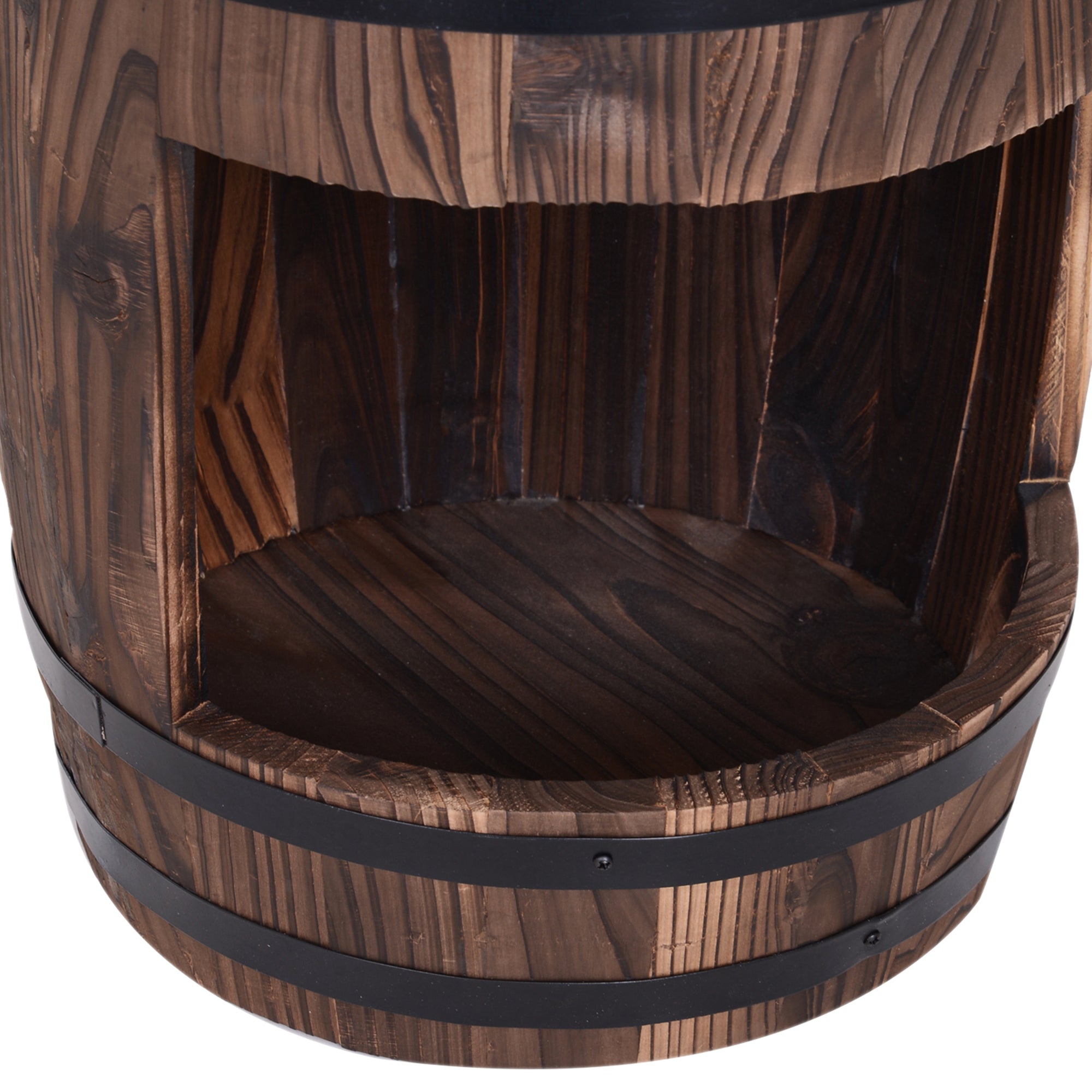 Outsunny Barrel Water Fountain, Wooden Electric Outdoor Feature with Pump, Carbonized for Patio & Backyard