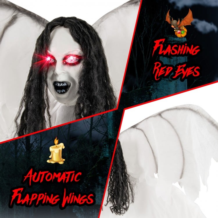 6.6 Feet Halloween Animatronic Standing Angel with Sound-Activated Light-up Eyes and Flapping Wings