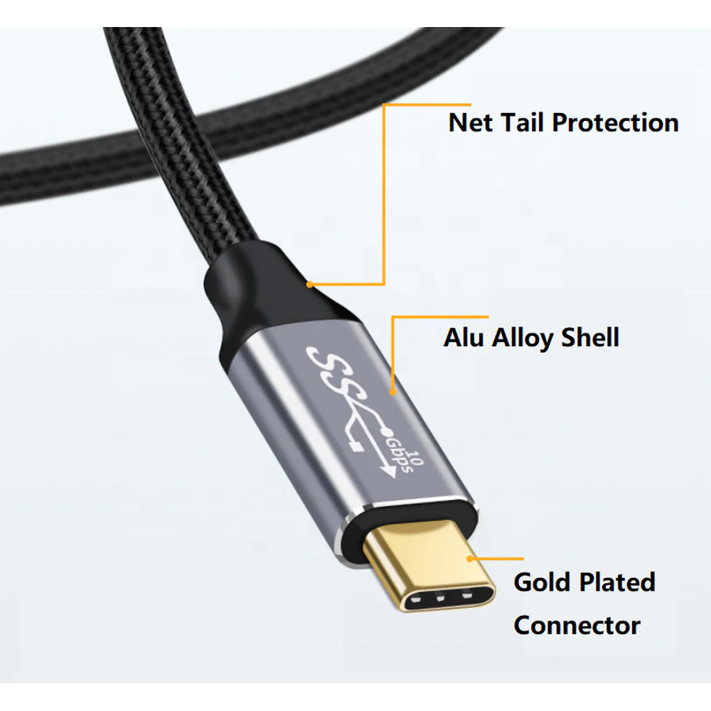 Câble tressé extension USB-C 3.2 PD100W 20Gbps de haute qualité